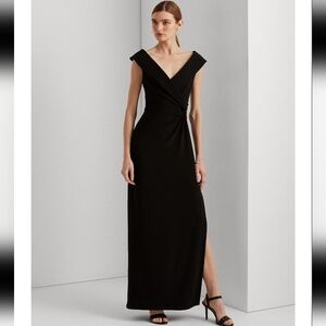 Lauren Ralph Lauren Black Jersey Off-the-Shoulder Gown Size 10 NWT